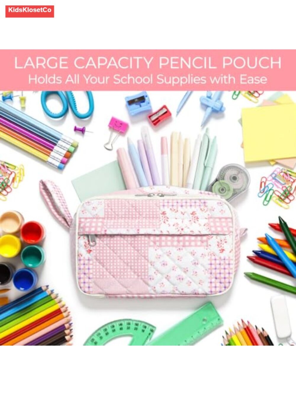 Quilted Pencil Pouch with Compartments Large Cute Aesthetic Organizer - Picture 4 of 5